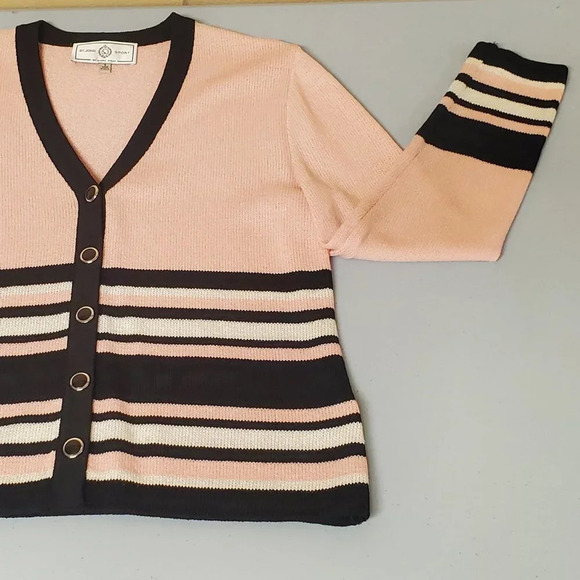 ST. JOHN SPORT Sweater Pink Black White  Stripe - Picture 2 of 14